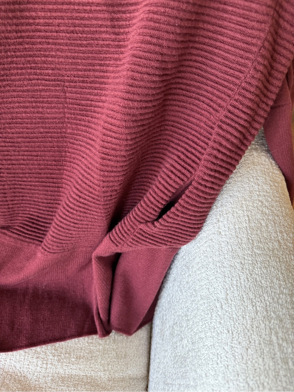 Lululemon Ribbed Split Sweater with Pockets. Cranberry. Size 10. Like new. - Picture 3 of 4